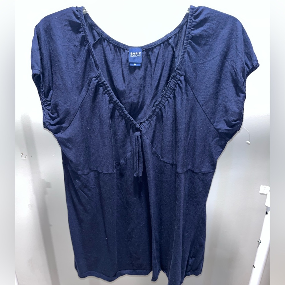 Basic Editions Navy V-Neck Blouse